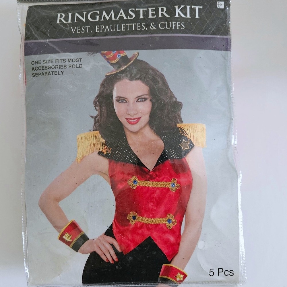 CostumesUSA Womens Ringmaster Costume Set Red Black Vest Skirt Hat 5pc OSFM